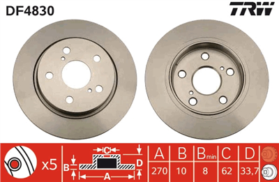 FREN DİSKİ ARKA BOYALI, 5 BİJON, 270 MM TOYOTA COROLLA SEDAN 1.4 D-4D 06-18, AURIS 1.4 D-4D 07-12 