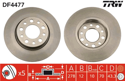 FREN DİSKİ ARKA BOYALI, 5 BİJON, 278 MM ALFA ROMEO 159 1.9 JTDM 16V 05-11 