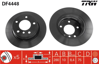 FREN DİSKİ ARKA BOYALI, 5 BİJON, 280 MM BMW 1 116 İ 04-11, 118 D 04-07, 118 İ 04-07 