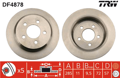 FREN DİSKİ ARKA BOYALI, 5 BİJON, 285 MM JEEP GRAND CHEROKEE I 4.0 İ 4X4 91-99, 4.0 LOREDO 96-98, 5.2 İ 4X4 92-99, 5.2 96-98, 5.2 4X4 95-99, 2.5 TD 4X4 95-99, WRANGLER I 2.5 91-96, 4.0 91-96 