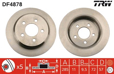 FREN DİSKİ ARKA BOYALI, 5 BİJON, 285 MM JEEP GRAND CHEROKEE I 4.0 İ 4X4 91-99, 4.0 LOREDO 96-98, 5.2 İ 4X4 92-99, 5.2 96-98, 5.2 4X4 95-99, 2.5 TD 4X4 95-99, WRANGLER I 2.5 91-96, 4.0 91-96 