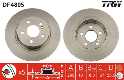 FREN DİSKİ ARKA BOYALI, 5 BİJON, 300 MM MEREDES-BENZ C SERİSİ C 180 KOMPRESSOR 07-14 