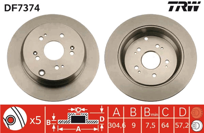FREN DİSKİ ARKA BOYALI, 5 BİJON, 305 MM HONDA CR-V II 2.0 01-07 