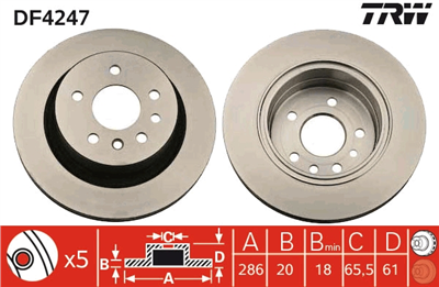 FREN DİSKİ ARKA BOYALI, HAVA KANALLI, 5 BİJON, 286 MM OPEL OMEGA B 2.6 V6 00-03 