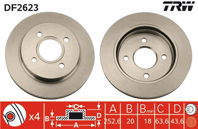 FREN DİSKİ ARKA HAVA KANALLI, BOYALI, 4 BİJON, 252,6 MM FORD MONDEO I 1.6-1.8-2.0 16V 93-96, 1.8 TD 93-96, 2.5 İ 24V 94-96 