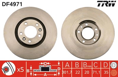 FREN DİSKİ ARKA HAVA KANALLI, BOYALI, 5 BİJON, 302 MM CITROEN C6 3.0 V6 05-12, 2.2 HDİ 06-12, 2.7 HDİ 05-11, 3.0 HDİ 09-12 