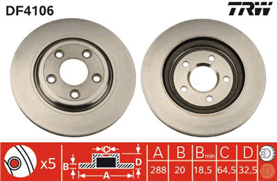 FREN DİSKİ ARKA HAVA KANALLI, BOYALI, 5 BİJON, 288 MM JAGUAR S-TYPE 2.5 V6 02-07, 3.0 V6 99-07, 4.0 V8 99-02, 4.2 V8 02-07, 2.7 D 04-07 