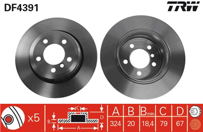 FREN DİSKİ ARKA HAVA KANALLI, BOYALI, 5 BİJONİ, 324 MM BMW 7 730 İ Lİ 03-08, 735 İ Lİ 01-05, 740 İ Lİ 05-08, 730 D 02-05, 745 D 05-05 
