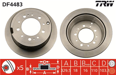 FREN DİSKİ ARKA HAVA KANALLI, BOYALI, 5 BİJON, 329 MM TOYOTA LAND CRUISER 4.2 TD 98-07 
