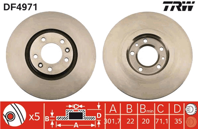 FREN DİSKİ ARKA HAVA KANALLI, BOYALI, 5 BİJON, 302 MM CITROEN C6 3.0 V6 05-12, 2.2 HDİ 06-12, 2.7 HDİ 05-11, 3.0 HDİ 09-12 