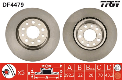 FREN DİSKİ ARKA HAVA KANALLI, BOYALI, 5 BİJON, 292 MM ALFA ROMEO 159 2.2 JTS 05-11, 3.2 JTS 08-11, 1.9 JTDM 16V 05-11, 2.0 JTDM 10-11, 2.4 JTDM 05-11 