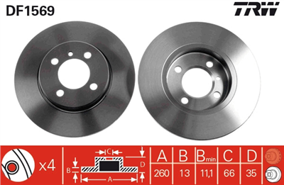 FREN DİSKİ ÖN 4 BİJON, BOYALI, 260 MM BMW 3 316 83-88, 316 İ 87-91, 318 İ 82-91 