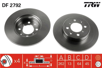 FREN DİSKİ ÖN 4 BİJON, BOYALI, 262 MM ROVER 200 HB 211 98-00, 214 İ 95-00, 214 Sİ 95-00, 216 Sİ 95-99, 218 Sİ 99-00, 220 D/SD 95-00, 220 SDİ 95-00 