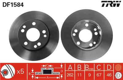 FREN DİSKİ ÖN 5 BİJON, BOYALI, 262 MM MERCEDES-BENZ 190 2.0 82-90 