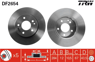 FREN DİSKİ ÖN 5 BİJON, BOYALI, 284 MM MERCEDES-BENZ C SERİSİ C 180 93-00 