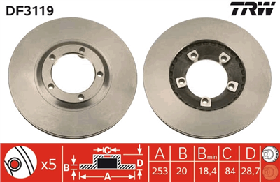 FREN DİSKİ ÖN HAVA KANALI, BOYALI, 5 BİJON, 253 MM HYUNDAI H100 2.4 93-00, 2.5 D 93-00, 2.5 TD 93-00 
