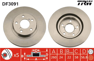 FREN DİSKİ ÖN HAVA KANALI, BOYALI,5 BİJON, 260 MM SUBARU İMPREZA 1.6 İ 92-00 
