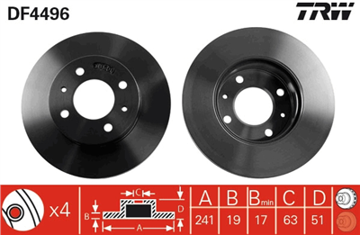 FREN DİSKİ ÖN HAVA KANALLI, 4 BİJON, 241 MM HYUNDAI ACCENT 1.3 00-05, 1.5 99-05, 1.6 02-05, 1.5 CRDİ 02-05 
