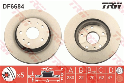 FREN DİSKİ ÖN HAVA KANALLI, BOAYLI, 5 BİJON, 280 MM SUZUKI SX4 1.5 06-10, 1.6 VVT 06=>, 1.6 VVT 4X4 06=> 