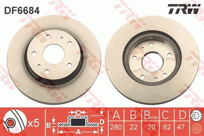 FREN DİSKİ ÖN HAVA KANALLI, BOAYLI, 5 BİJON, 280 MM SUZUKI SX4 1.5 06-10, 1.6 VVT 06=>, 1.6 VVT 4X4 06=> 