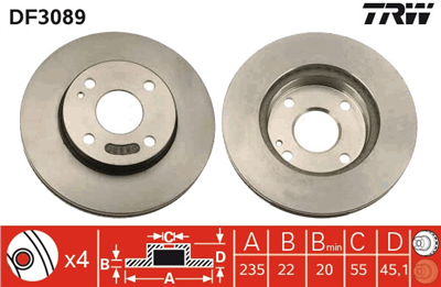 FREN DİSKİ ÖN HAVA KANALLI, BOYALI, 4 BİJON, 235 MM MAZDA 323 C IV 1.6 89-91, 1.6 16V 91-94, 1.8 16V 4WD 91-93, 1.8 16V T 4WD 90-92 