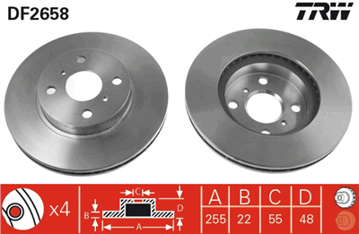 FREN DİSKİ ÖN HAVA KANALLI, BOYALI, 4 BİJON, 255,5 MM TOYOTA COROLLA 1.3 XLİ 95-97, 1.3 XLİ 16V 92-95, 1.6 91-97, 1.6 Sİ 95-97, 2.0 D 92-97 