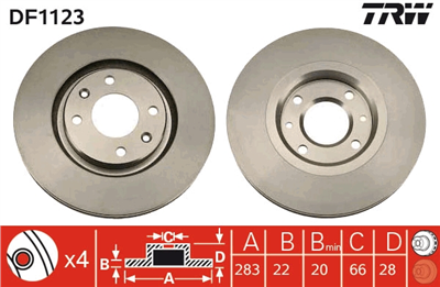 FREN DİSKİ ÖN HAVA KANALLI, BOYALI, 4 BİJON, 283 MM CITROEN XANTİA 2.0 İ 93-03, 2.0 İ 16V 93-03, 1.9 SD 96-03 
