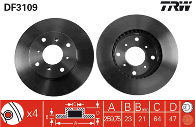FREN DİSKİ ÖN HAVA KANALLI, BOYALI, 4 BİJON, 260 MM HONDA PRELUDE IV 2.0 İ 16V 92-96, 2.2 İ 16 VTEC 93-96, PRELUDE V 2.0 16V 96-00 
