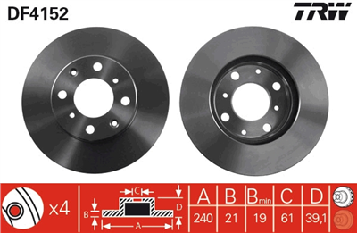 FREN DİSKİ ÖN HAVA KANALLI, BOYALI, 4 BİJON, 240 MM HONDA JAZZ 1.2 İ-DSİ02-08, 1.3 İDSİ 02-08 
