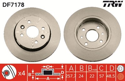 FREN DİSKİ ÖN HAVA KANALLI, BOYALI, 4 BİJON, 258 MM KIA CERATO SEDAN 1.8 01-04, SHUMA 1.6 01-01, SHUMA II 1.6 01-04, 1.8 03-04, SHUMA II SEDAN 1.6 01-04 