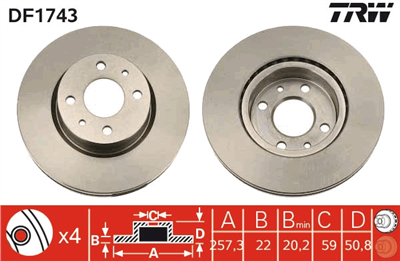 FREN DİSKİ ÖN HAVA KANALLI, BOYALI, 4 BİJON, 257,5 MM FIAT CROMA 2000 CHT 85-92, 2000 İ.E.87-96, 1900 TD İ.D. 87-96, 2500 TDE 89-96 