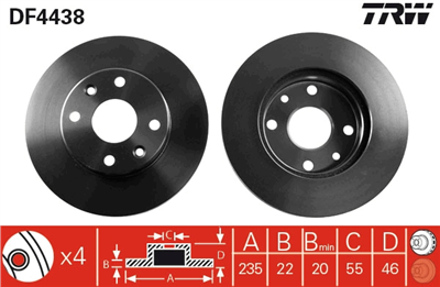 FREN DİSKİ ÖN HAVA KANALLI, BOYALI, 4 BİJON, 235 MM KIA RİO SEDAN 1.3 00-05, 1.5 02-05, 1. 16V 00-05, RİO HB 1.3 00-05, 1.5 16V 00-05 