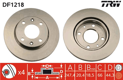 FREN DİSKİ ÖN HAVA KANALLI, BOYALI, 4 BİJON, 247 MM PEUGEOT 205 I 1.6 GTİ 83-87, 1.8 RALLY 84-86, 1.8 RALLY 4X4 84-86 