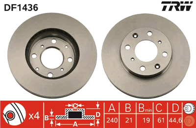 FREN DİSKİ ÖN HAVA KANALLI, BOYALI, 4 BİJON, 240 MM HONDA CİVİC V HB 1.3 16V 91-95, 1.5 İ 16V 91-95 