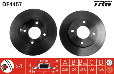 FREN DİSKİ ÖN HAVA KANALLI, BOYALI, 4 BİJON, 256 MM MITSUBISHI COLT VI 1.1-1.3-1.5 04-12, 1.5 Dİ-D 04-12 