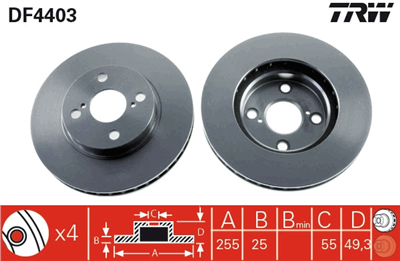 FREN DİSKİ ÖN HAVA KANALLI, BOYALI, 4 BİJON, 255 MM TOYOTA COROLLA 1.4 VVT-İ 01-07, 1.6 VVT-İ 02-06 