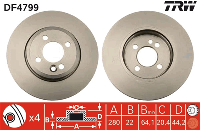 FREN DİSKİ ÖN HAVA KANALLI, BOYALI, 4 BİJON, 280 MM MINI MINI COPER 06-13, MINI CLUBAN COOPER 07-14 