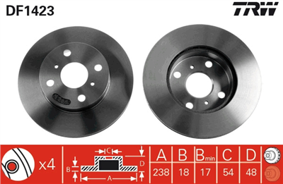 FREN DİSKİ ÖN HAVA KANALLI, BOYALI, 4 BİJON, 238 MM TOYOTA COROLLA 1.3 12V 92-97, 1.3 XLİ 95-97, 1.3 XLİ 16V 92-95, 1.3 12V 92-95, 1.3 97-01 