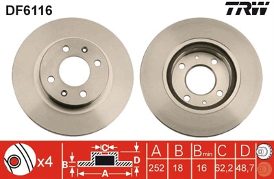 FREN DİSKİ ÖN HAVA KANALLI, BOYALI, 4 BİJON, 252 MM KIA PICANTO 1.1 CRDİ 05=>, 1.0 15=> 