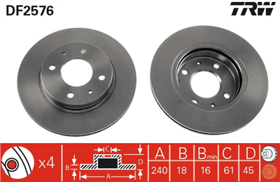 FREN DİSKİ ÖN HAVA KANALLI, BOYALI, 4 BİJON, 240 MM NISSAN 100 NX 1.6 90-94, 2.0 GTİ 91-94 