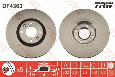 FREN DİSKİ ÖN HAVA KANALLI, BOYALI, 4 BİJON, 302 MM PEUGEOT 307 2.0 16V 05-07, 2.0 HDİ 03-07 