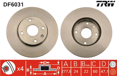 FREN DİSKİ ÖN HAVA KANALLI, BOYALI, 4 BİJON, 278MM CHEVROLET EPICA 2.0 05-11, 2.5 06-11, 2.0 D 07=> 