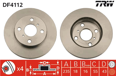 FREN DİSKİ ÖN HAVA KANALLI, BOYALI, 4 BİJON, 235 MM TOYOTA YARIS 1.0-1.3 99-05, 1.4 D-4D 01-05 