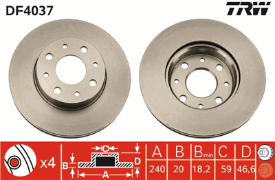 FREN DİSKİ ÖN HAVA KANALLI, BOYALI, 4 BİJON, 240 MM FIAT POLIO 1.2 98=>, 1.4 05=>, 1.6 16V 96-02 