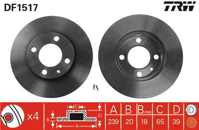 FREN DİSKİ ÖN HAVA KANALLI, BOYALI, 4 BİJON, 239 MM VOLKSWAGEN GOLF III 1.4 91-97, 1.6 92-97, 1.9 D 91-97, AUDI 80 1.6 GT 73-76, 1.6 GTE 76-82 