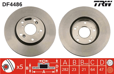 FREN DİSKİ ÖN HAVA KANALLI, BOYALI, 5 BİJON, 282 MM HONDA CIVIC VII HB 1.4 İS 01-05, 1.6 İ 01-05, 2.0 İ SPORT 01-05, 1.4 05=>, 2.2 CTDİ 05=>, CR-V II 2.0 01-07, 2.2 CTDİ 05-06, FR-V 1.7 04=>, 1.8 07=>, 2.0 05=>, 2.2 İ CTDİ 05=>, STREAM 1.7-2.0 16V 01