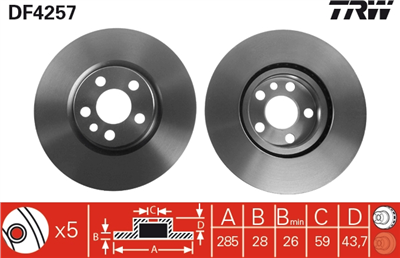 FREN DİSKİ ÖN HAVA KANALLI, BOYALI, 5 BİJON, 285 MM CITROEN C8 2.0-2.2 02=>, 2.0 16V 05=>, 3.0 V6 02=>, 2.0-2.2 HDİ 02=> 