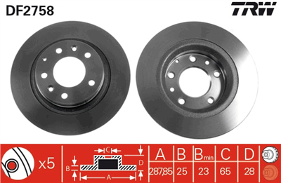 FREN DİSKİ ÖN HAVA KANALLI, BOYALI, 5 BİJON, 288 MM VOLKSWAGEN GOLF III 1.6 92-97, 2.0 91-97, 2.0 GTİ 16V 92-97, 2.8 VR6 92-97 