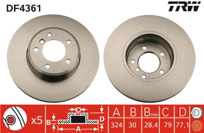 FREN DİSKİ ÖN HAVA KANALLI, BOYALI, 5 BİJON, 324 MM BMW 5 520 İ 03-10, 523 İ 04-09, 525 İ 03-10, 525 Xİ 05-09, 530 İ 01-07, 530 Xİ 04-08, 520 D 05-09, 525 D 04-10, 530 D 05-09 