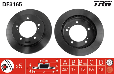 FREN DİSKİ ÖN HAVA KANALLI BOYALI, 5 BİJON, 287,5 MM SUZUKI VİTARA 1.6 İ 16V 90-98, 2.0 16V 96-98, 2.5 V6 24V 95-98, 2.0 TD 94-98 
